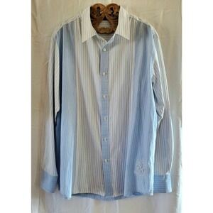 LL COOL J Mens Large Blue White Embroidered Button Down Long Sleeve Shirt
